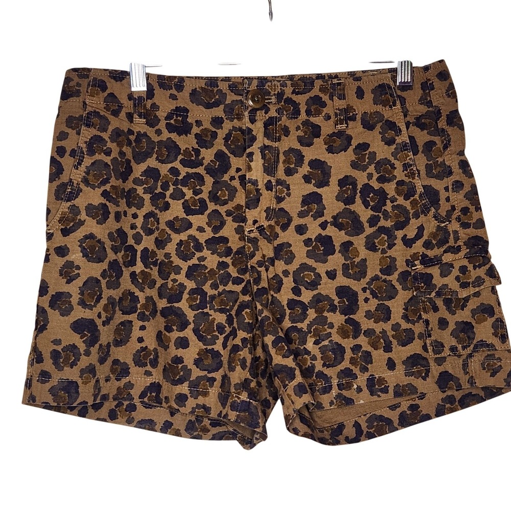 JCREW Shorts‎ Womens 6 Brown Navy Leopard Print Fair Trade Cotton